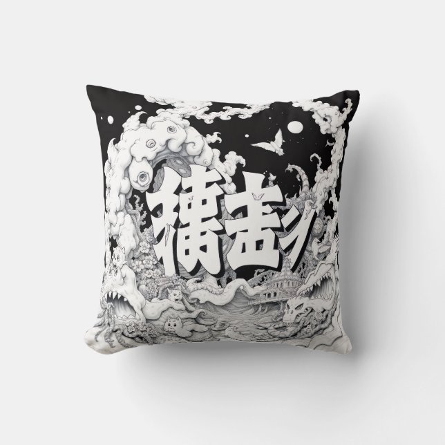 Zwart & Witte Tokyo Kussen (Voorkant)