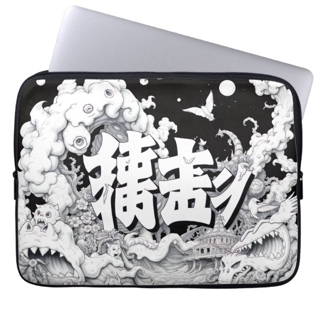 Zwart & Witte Tokyo Laptop Sleeve (Voorkant)