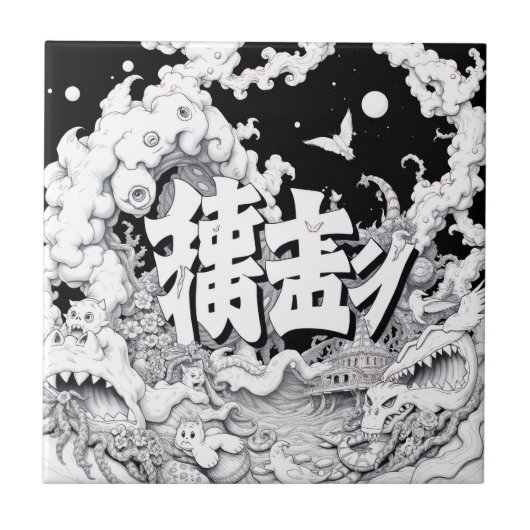 Zwart & Witte Tokyo Tegeltje (Voorkant)