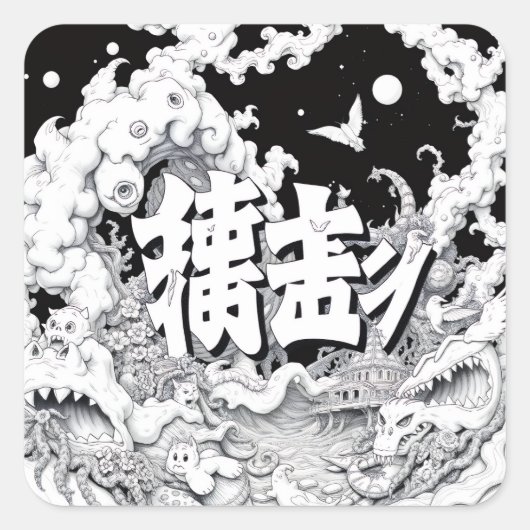 Zwart & Witte Tokyo Vierkante Sticker (Voorkant)