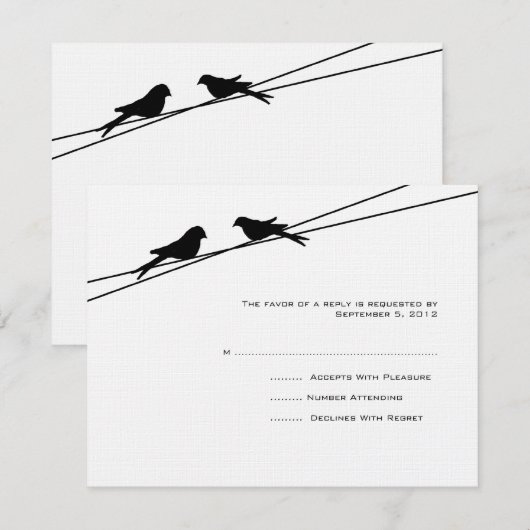 Zwart-witte Tortelduifjes op een drager RSVP (Voorkant / Achterkant)