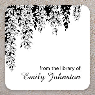Zwart Witte Treurberkenboomtak Ex-Libris Vierkante Sticker