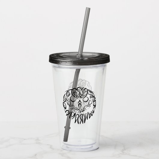 Zwart-witte tribaal acryl drinkbeker (Achterkant)