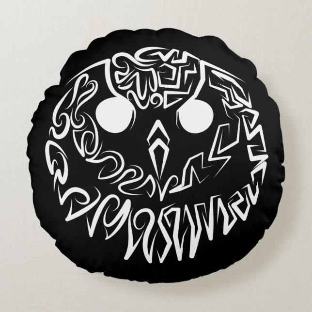 Zwart-witte tribaal rond kussen (Voorkant)