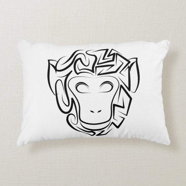 Zwart-witte tribale aap accent kussen (Voorkant)
