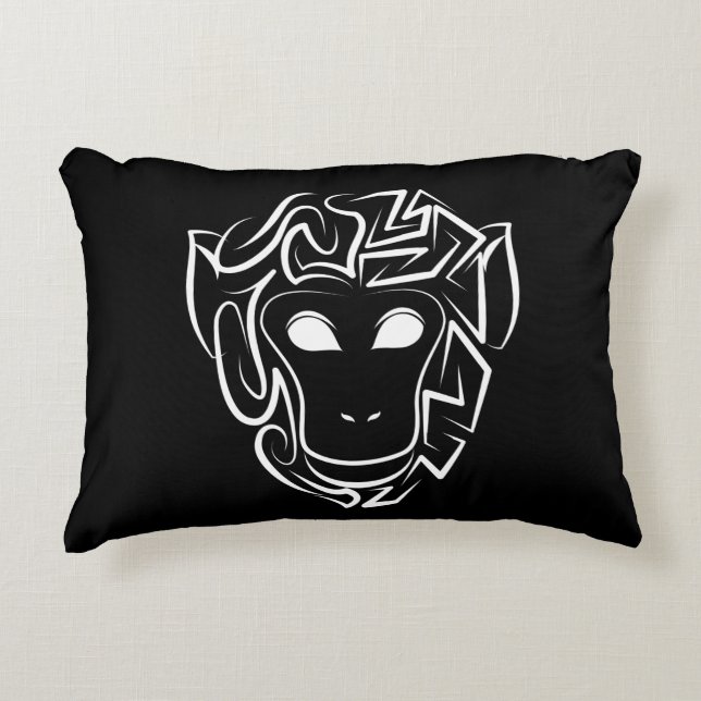 Zwart-witte tribale aap accent kussen (Voorkant)