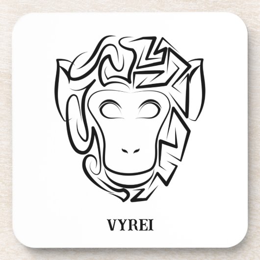 Zwart-witte tribale aap bier onderzetter (Voorkant)