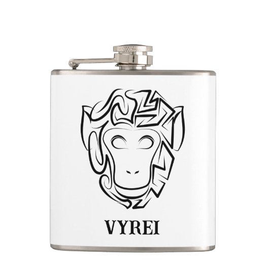 Zwart-witte tribale aap heupfles (Voorkant)