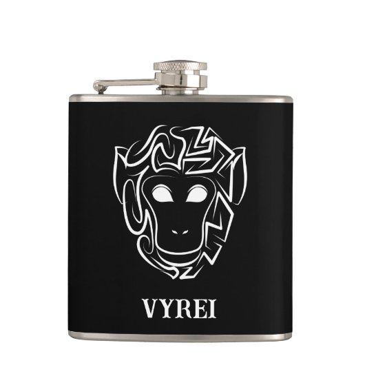 Zwart-witte tribale aap heupfles (Voorkant)