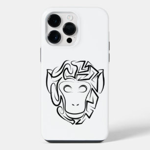 Zwart-witte tribale aap iPhone 14 pro max hoesje