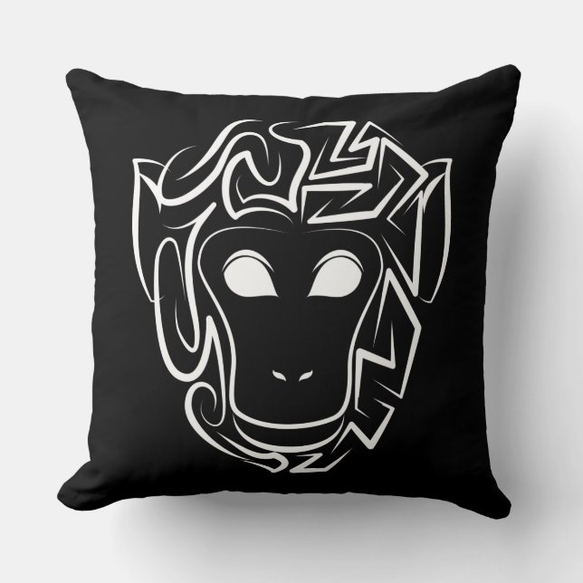 Zwart-witte tribale aap kussen (Voorkant)