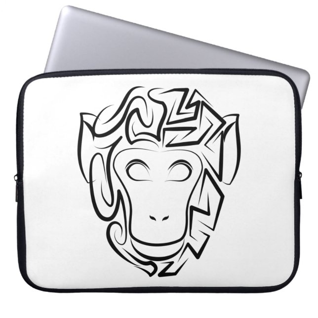 Zwart-witte tribale aap laptop sleeve (Voorkant)