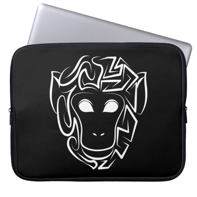Zwart-witte tribale aap laptop sleeve (Voorkant)