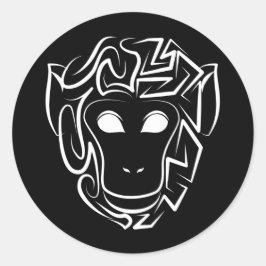 Zwart-witte tribale aap ronde sticker