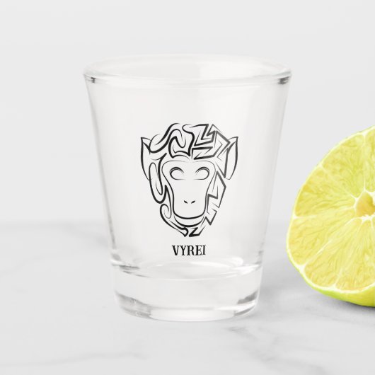 Zwart-witte tribale aap shot glas (Voorkant)