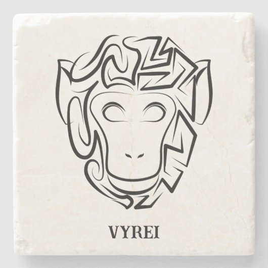 Zwart-witte tribale aap stenen onderzetter (Voorkant)