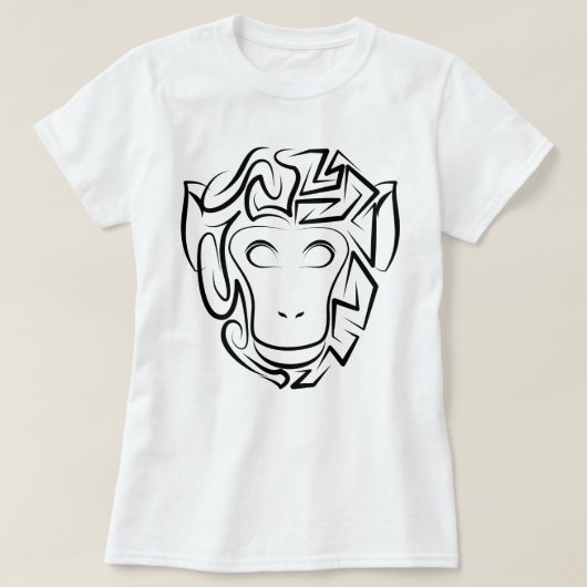 Zwart-witte tribale aap t-shirt (Design voorkant)