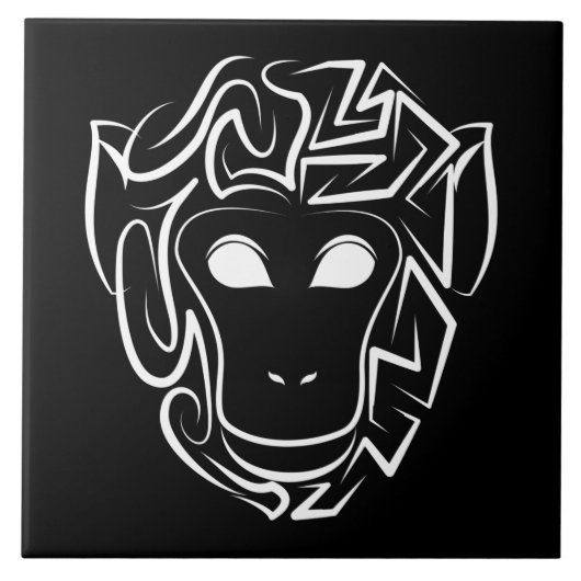 Zwart-witte tribale aap tegeltje (Voorkant)