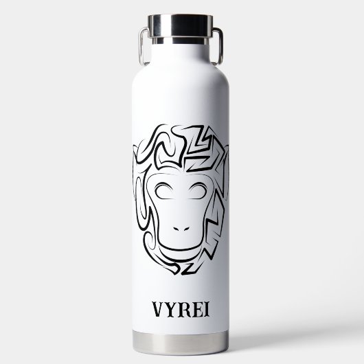 Zwart-witte tribale aap waterfles (Voorkant)
