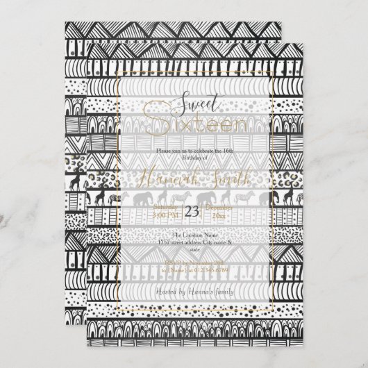 Zwart Witte Tribale Afrikaanse Patroon Kaart (Voorkant / Achterkant)