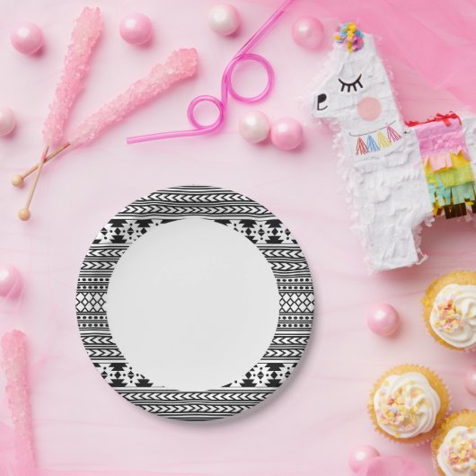 Zwart-witte tribale Aztec Papieren Bordje (Feest)