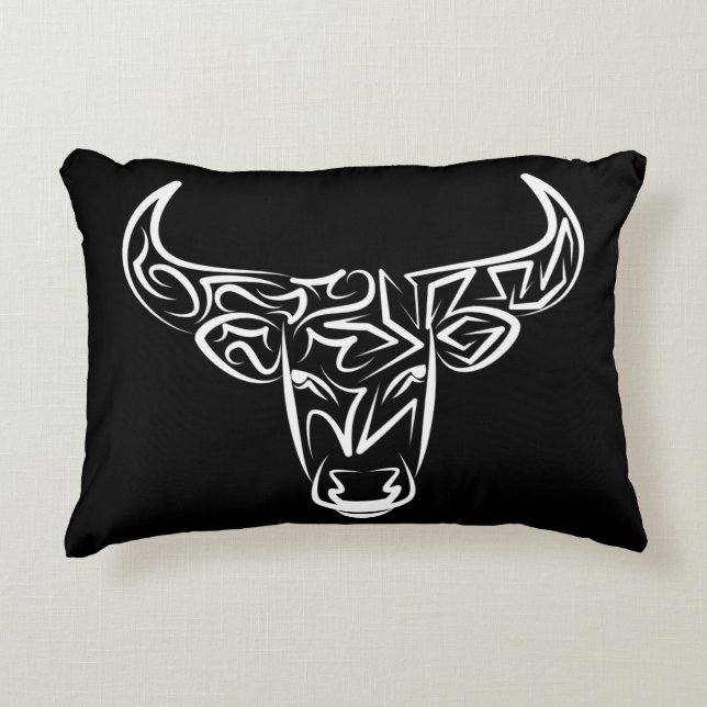 Zwart-witte tribale bull / Ox Accent Kussen (Voorkant)