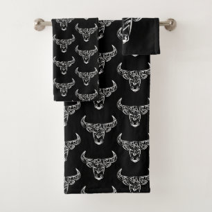 Zwart-witte tribale bull / Ox Bad Handdoek