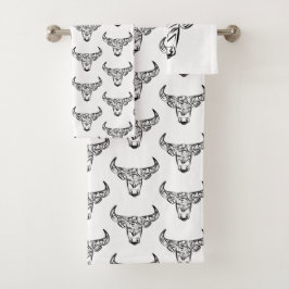 Zwart-witte tribale bull / Ox Bad Handdoek