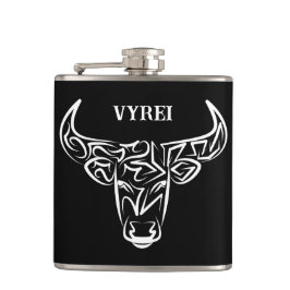 Zwart-witte tribale bull / Ox Heupfles