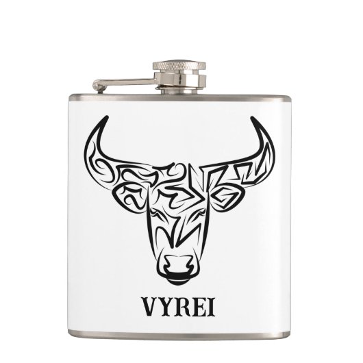 Zwart-witte tribale bull / Ox Heupfles (Voorkant)