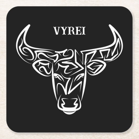 Zwart-witte tribale bull / Ox Kartonnen Onderzetters (Voorkant)