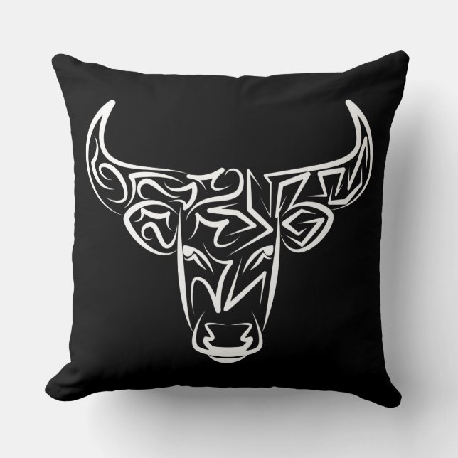 Zwart-witte tribale bull / Ox Kussen (Voorkant)