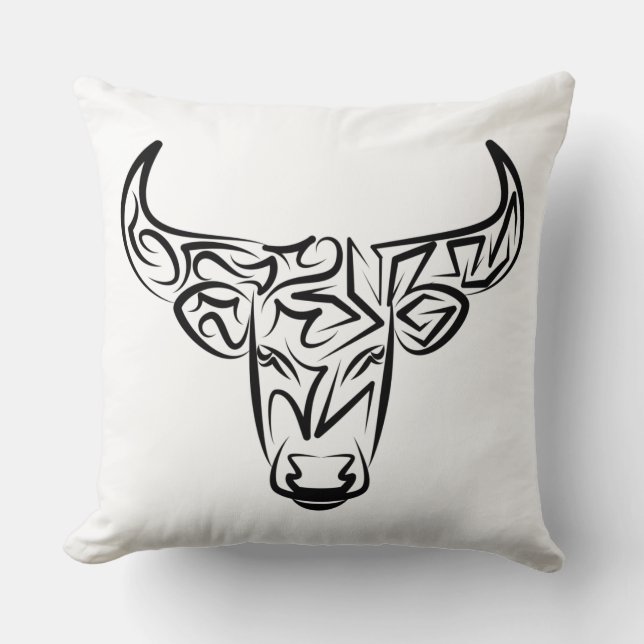 Zwart-witte tribale bull / Ox Kussen (Voorkant)