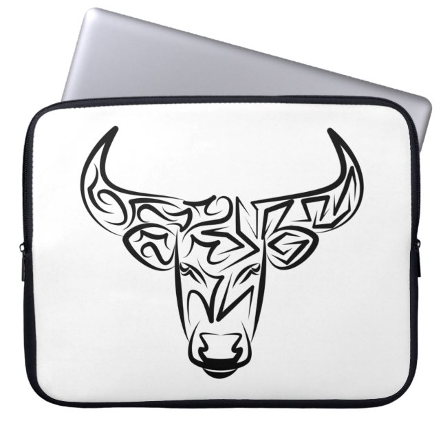 Zwart-witte tribale bull / Ox Laptop Sleeve (Voorkant)