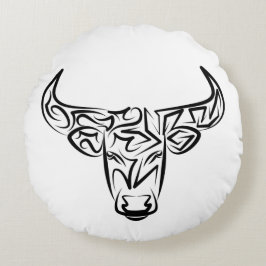 Zwart-witte tribale bull / Ox Rond Kussen