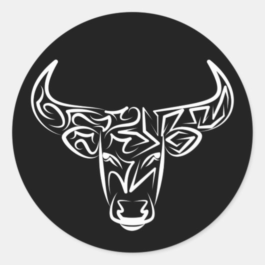 Zwart-witte tribale bull / Ox Ronde Sticker (Voorkant)