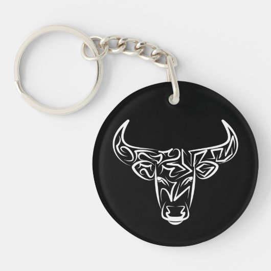 Zwart-witte tribale bull / Ox Sleutelhanger (Voorkant)