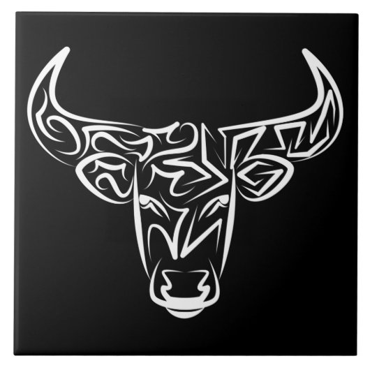 Zwart-witte tribale bull / Ox Tegeltje (Voorkant)