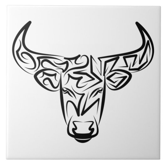 Zwart-witte tribale bull / Ox Tegeltje (Voorkant)