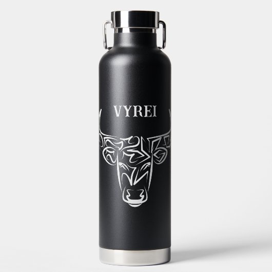 Zwart-witte tribale bull / Ox Waterfles (Voorkant)
