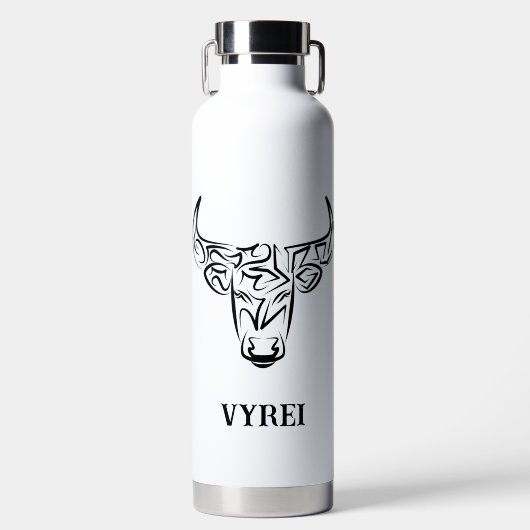 Zwart-witte tribale bull / Ox Waterfles (Voorkant)