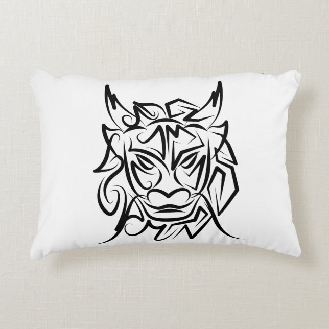 Zwart-witte tribale draak accent kussen (Voorkant)