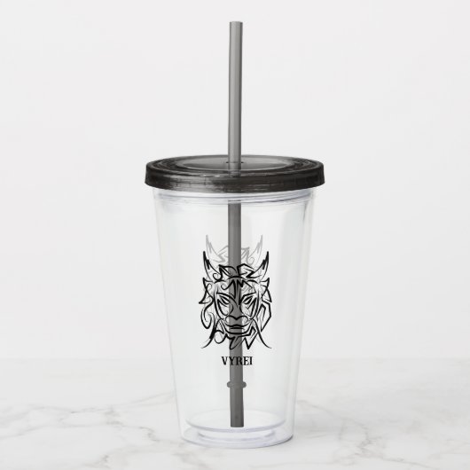 Zwart-witte tribale draak acryl drinkbeker (Voorkant)