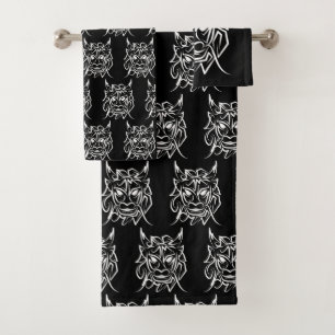Zwart-witte tribale draak bad handdoek