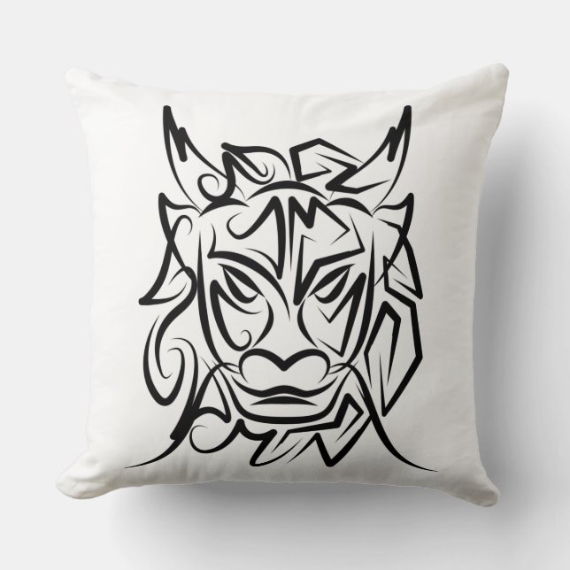 Zwart-witte tribale draak kussen (Voorkant)