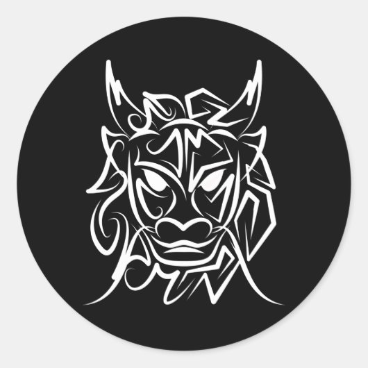Zwart-witte tribale draak ronde sticker (Voorkant)