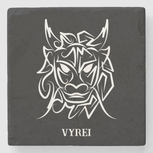 Zwart-witte tribale draak stenen onderzetter (Voorkant)