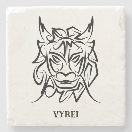 Zwart-witte tribale draak stenen onderzetter (Voorkant)