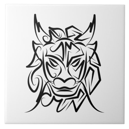 Zwart-witte tribale draak tegeltje (Voorkant)