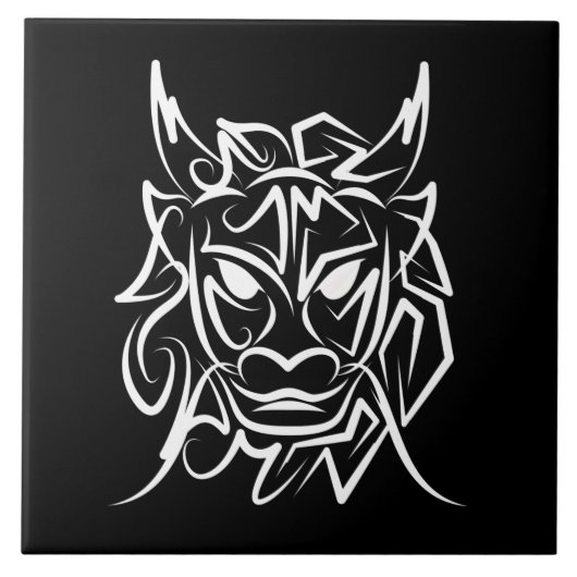 Zwart-witte tribale draak tegeltje (Voorkant)